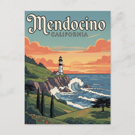 Vintage Mendocino California Travel Briefkaart (Voorkant)