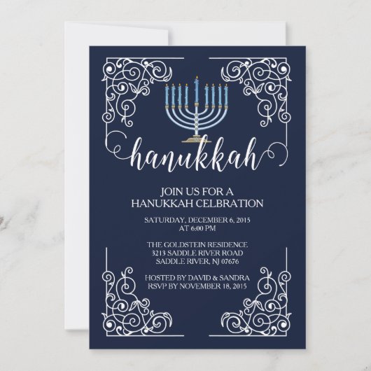 Vintage Menorah Hanukkah Celebratie Uitnodiging (Voorkant)