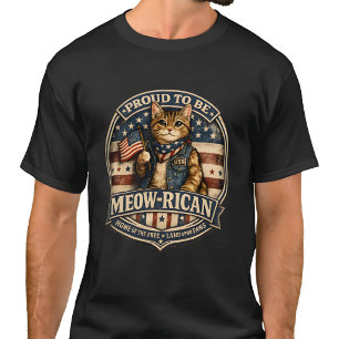 Vintage Meow-rican Amerikaanse Vlag Kat Vader Here T-shirt