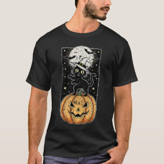 Vintage Meowloween Kat en Pompoen T-Shirt – Retro