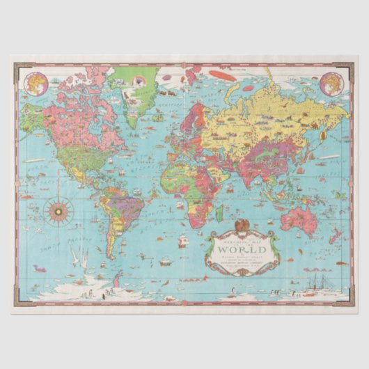 Vintage Mercator Wereldkaart Decoupage Tissuepapier (Voorkant)