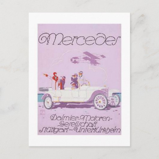 Vintage Mercedes ad Paars, vliegtuig Briefkaart (Voorkant)