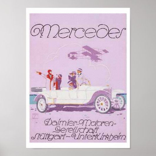 Vintage Mercedes ad Paars, vliegtuig Poster (Voorkant)