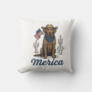 Vintage Merica Cowboy Hond Amerikaanse Vlag T-shir Kussen