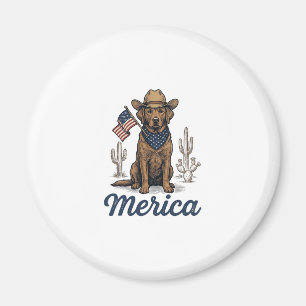 Vintage Merica Cowboy Hond Amerikaanse Vlag T-shir Magneet