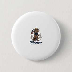 Vintage Merica Cowboy Hond Amerikaanse Vlag T-shir Ronde Button 5,7 Cm