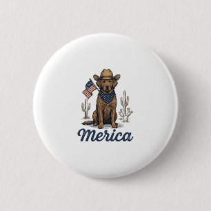 Vintage Merica Cowboy Hond Amerikaanse Vlag T-shir Ronde Button 5,7 Cm