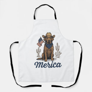 Vintage Merica Cowboy Hond Amerikaanse Vlag T-shir Schort