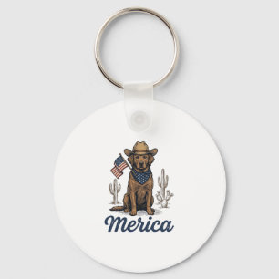 Vintage Merica Cowboy Hond Amerikaanse Vlag T-shir Sleutelhanger