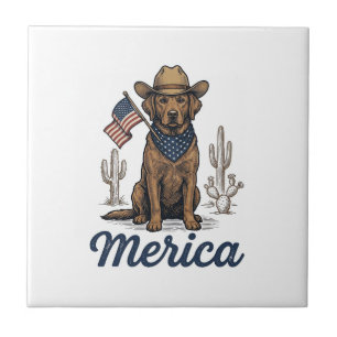 Vintage Merica Cowboy Hond Amerikaanse Vlag T-Shir Tegeltje