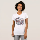 Vintage Merica Patriottisch Bloemend Shirt Ontwerp (Voorkant volledig)