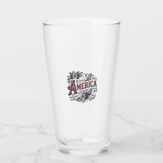 Vintage Merica Patriottisch Bloemend Shirt Ontwerp Glas (Voorkant)