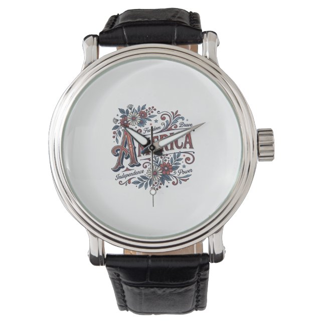 Vintage Merica Patriottisch Bloemend Shirt Ontwerp Horloge (Voorkant)