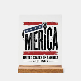 Vintage Merica Patriottisch Versleten Shirt Ontwer Acryl Bord