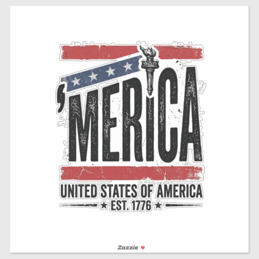 Vintage Merica Patriottisch Versleten Shirt Ontwer Sticker (Vel)