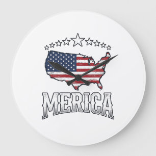 Vintage Merica Patriottische Vlag Landkaart Shirt  Grote Klok