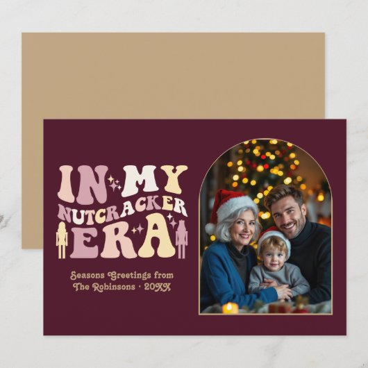 Vintage Merlot My Nutcracker Era Christmas Photo Feestdagenkaart (Voorkant / Achterkant)