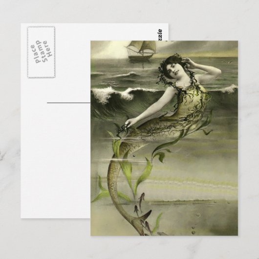 Vintage mermaïd afbeelding briefkaart (Voorkant / Achterkant)