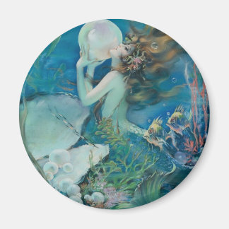 Vintage Mermaid Holding Pearl Magneet