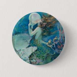 Vintage Mermaid Holding Pearl Ronde Button 5,7 Cm