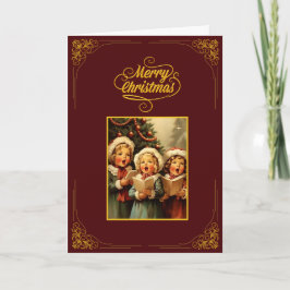 Vintage Merry Christmas Card with Singing Children Kaart