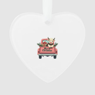 Vintage Merry Christmas Highland Cow in Pink Farm  Ornament