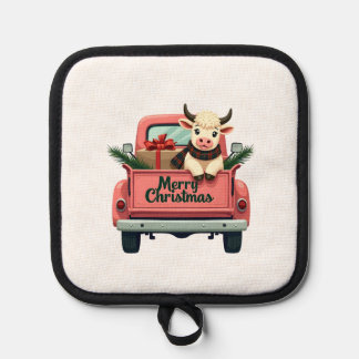 Vintage Merry Christmas Highland Cow in Pink Farm  Pannenlap