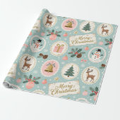 Vintage Merry Christmas Pattern Wrapping Paper Cadeaupapier (Uitgerold)