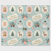 Vintage Merry Christmas Pattern Wrapping Paper Cadeaupapier (Vlak)