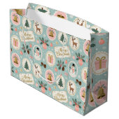 Vintage Merry Christmas Pattern Wrapping Paper Groot Cadeauzakje (Achterkant Gekanteld)