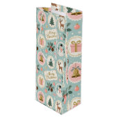 Vintage Merry Christmas Pattern Wrapping Paper Wijn Cadeautas (Voorkant Gekanteld)