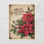 Vintage Merry Christmas Red Poinsettia  Feestdagenkaart (Voorkant)