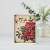 Vintage Merry Christmas Red Poinsettia  Feestdagenkaart (Staand voorkant)