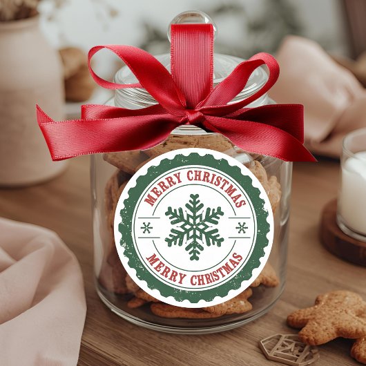 Vintage Merry Christmas Snowflake Round Holiday  Ronde Sticker