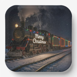 Vintage Merry Christmas Train In Snow Papieren Bordje