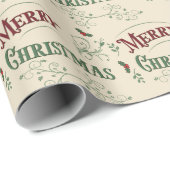 Vintage Merry Christmas Typography Cadeaupapier (Rol Hoek)