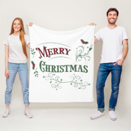 Vintage Merry Christmas Typography Fleece Deken