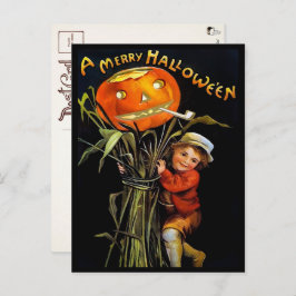 Vintage Merry Halloween Pumpkin Girl Briefkaart