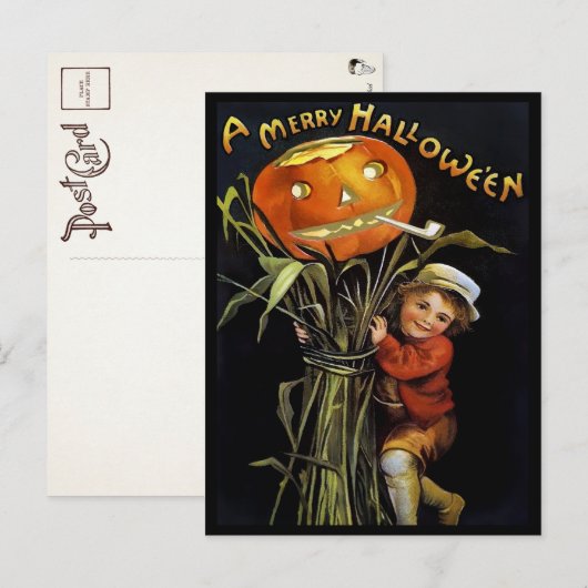 Vintage Merry Halloween Pumpkin Girl Briefkaart (Voorkant / Achterkant)