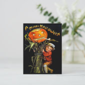 Vintage Merry Halloween Pumpkin Girl Briefkaart (Staand voorkant)
