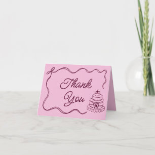 Vintage met de hand getekende retro lint boog cake bedankkaart