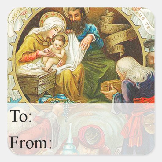 Vintage met drie  Mannen kerstcadeau Label (Voorkant)