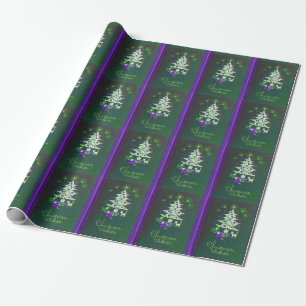 Vintage met groene Paarse kerstbomen Cadeaupapier