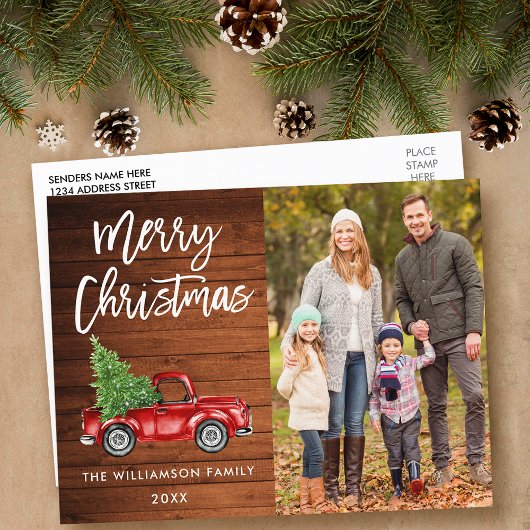 Vintage met houtenpenseel VrachtfotoKerstmis Briefkaart