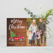 Vintage met houtenpenseel VrachtfotoKerstmis Feestdagenkaart (Staand voorkant)