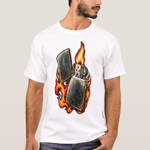 Vintage metalen aansteker met vlammen Retro vuur k T-shirt