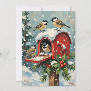 Vintage Mezen op Besneeuwde Kerstbriefbus Feestdagenkaart