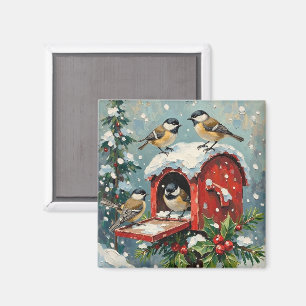 Vintage Mezen op Besneeuwde Kerstbriefbus Magneet