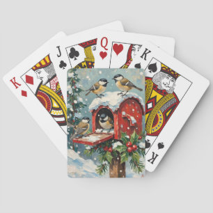Vintage Mezen op Besneeuwde Kerstbriefbus Pokerkaarten