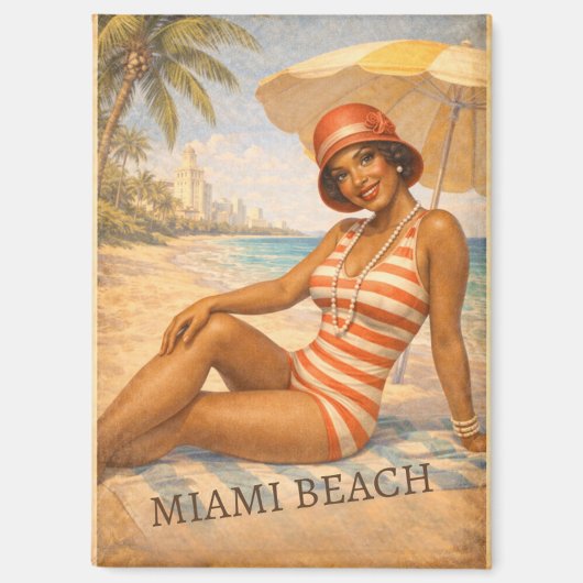 Vintage Miami Beach 1920s Pin-Up Magnet (Voorkant)